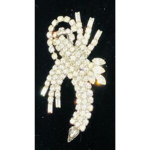 Prong Set Rhinestone Silver Tone Swirl Brooch Pin